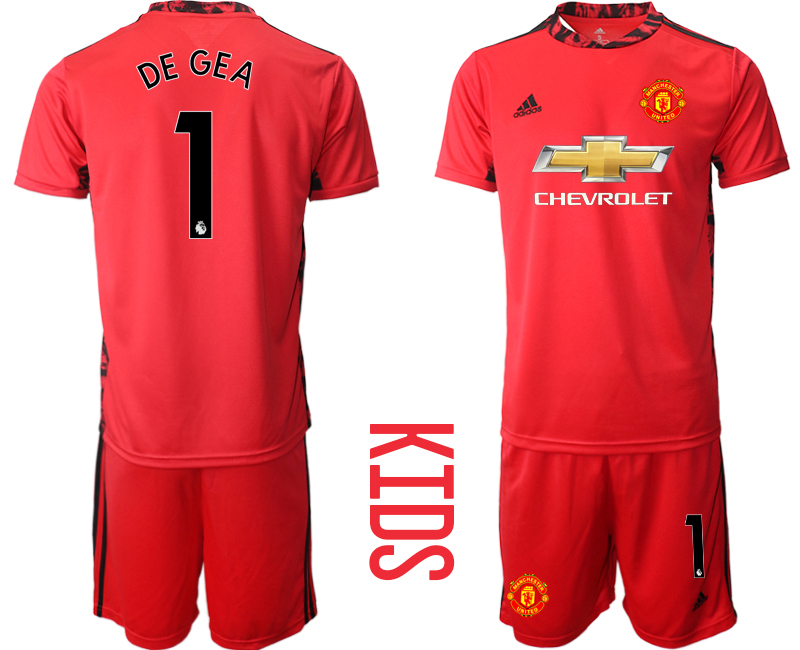 Youth 2020-2021 club Manchester United red goalkeeper #1 Soccer Jerseys